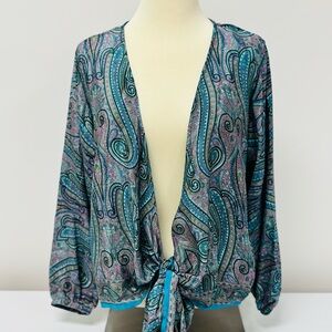 Silk Paisley Tie-Front Blouse